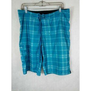O'Neill Men's Swim Trunks Board Shorts Aqua Plaids 1 Pocket Size 34